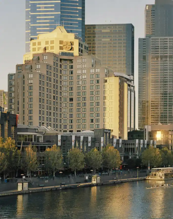 The Langham, Melbourne seen across the Yarra River from the north bank